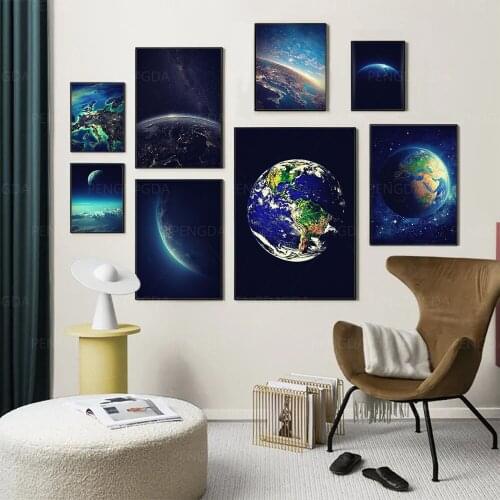Canvas Paintings Wall Art Earth Home Decor Moon Poster HD Prints Modular Abstract Landscape Pictures Living Room No Framework