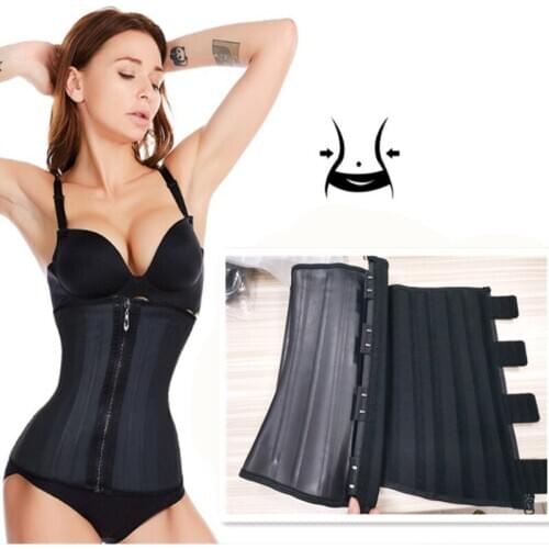 Waist Trainer with Zipper Girdle Latex Shapewear 25-Bone Fitness Corset Glossy Rubber Girdle Abdominal Belt Corset