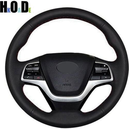 Black Artificial Leather Hand-stitched Car Steering Wheel Cover for Hyundai Elantra 4 2016 - 2018 Solaris 2017 Accent 2018