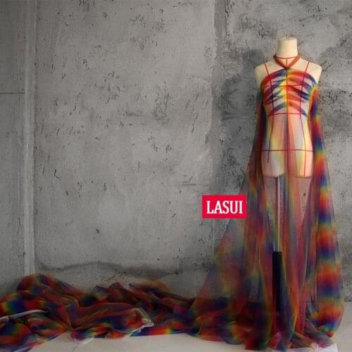 LASUI Fresh Breeze 3y/1lot very beautiful beagorgeous rainbow Gradient mesh Symphony net fabric soft lithe FOR Dress skirt F0016