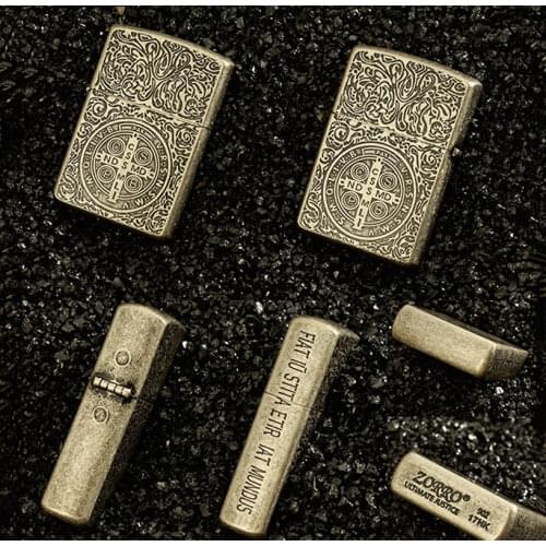 Constantine BRASS Zorro both sides engrave kerosene lighter pure copper/old silver/bronze cigarette machine smoking gift