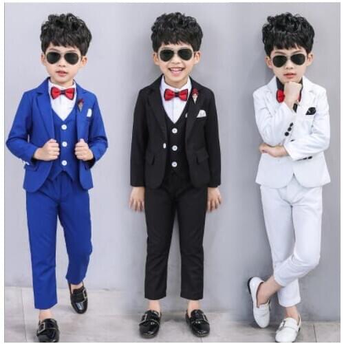 Hot wedding Flowers Boys Suits Blazers Formal Children sets Tuxedo Dress Party clothing 3pcs vest pant coat ceremony Costumes