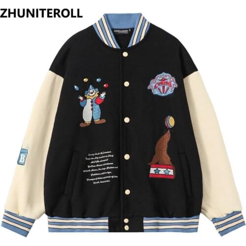 Fashion 2021 Embroidery Jacket Men Harajuku Patchwork Bomber Baseball Coats Streetwear High Street Couple Black Tops Clothing
