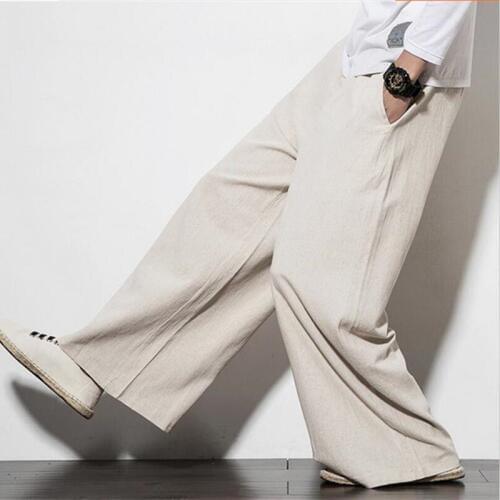 Mens China Style Straight Trousers Solid Comfortable Loose Wide Leg Pants Plus Size M-7XL White Red Black