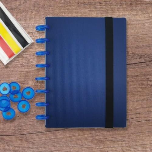 DIY Mushroom Hole A5 Stripe Blue Cover Notebook Set Loose-leaf Diary Notepad 60 Sheets Dot Grid Inside Page 8 Pcs Binding Discs