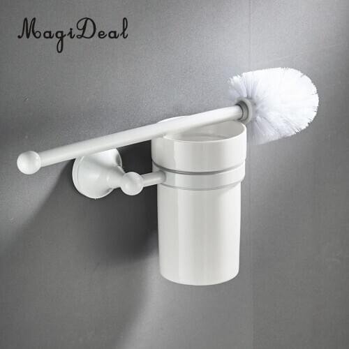 Wall-Mounted Toilet Bowl Brush Holder Set- Brass Hanging Rack & Ceramics Cup