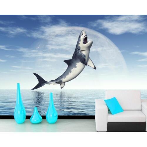 Papel de parede Sharks Sea Sky Animals 3D photo wallpaper,living room TV wall kitchen bedroom papel mural wall papers home decor
