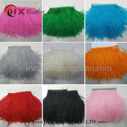Wholesale dyed 1yard Long Ostrich Feather Plumes Fringe trim 10-15cm Feather Boa Stripe for Party Clothing Accessories Craft