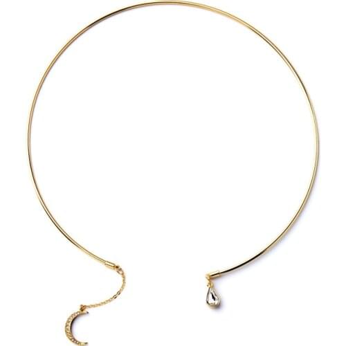 Bulk Price Handmade Cabinet Moon Necklace Gold Color Water Droplets Crystal Necklaces Women Choker For Party Creative Jewelry