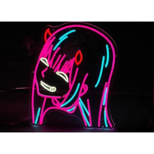 Custom Zero Two Led Kawaii Neon Sign Light Decor Indoor Wall Hanging Girl Gift Birthday Home Kids Room Bedroom Decoration Neon