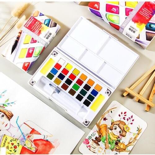 12/18/24/36 Colors Portable Travel Solid Pigment Watercolor Paints Set With Water Color Brush Pen For Painting Art Supplies