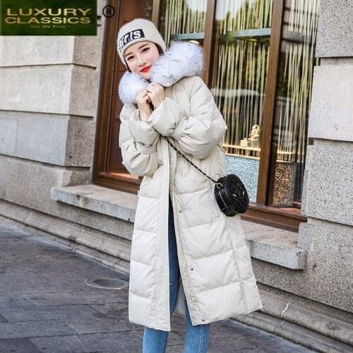 Duck White Thick Ladies Down Jacket Women Winter Long Down Coat Female Large Raccoon Fur Hooded Warm Clothes Hiver LW1469