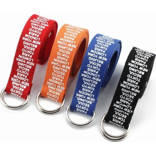 Casual Belt Letter Printed Waist Belt D Ring Double Buckle Casual All Matching Canvas Jeans Youth Personality Decorative Belts