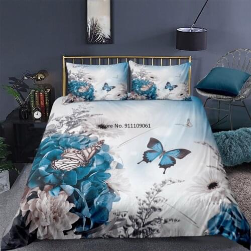 Romance Flower Butterfly Duvet Cover Pillowcase 3D Bedding Set Floral Style Quilt Cove Single Twin Double Queen King Size Adult