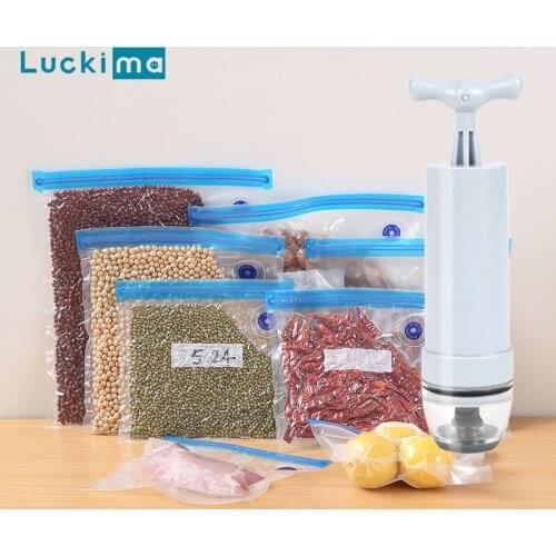 Manual Vacuum Sealer with 10pcs Reusable Food Saver Storage Bags for Meat Vegetable Dog/Cat Food Kitchen Storage Vacuum Packet