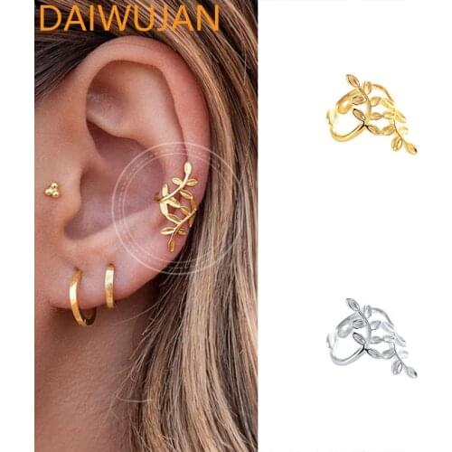 DAIWUJAN 1pc Gold Leaf Clip Earring For Women Without Piercing 925 Sterling Silver Vintage U-shaped Ear Cuff Cartilage Jewerly