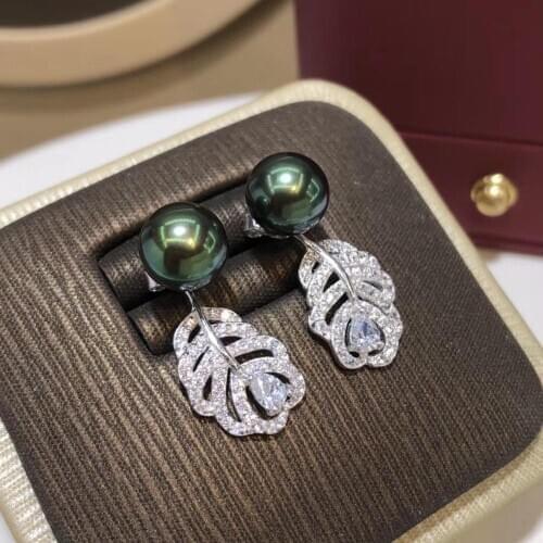 D524 Pearl Earrings Fine Jewelry 925 Sterling Silver Round 7-8mm Nature Fresh Water Peacock Green Black Pearls Stud Earrings