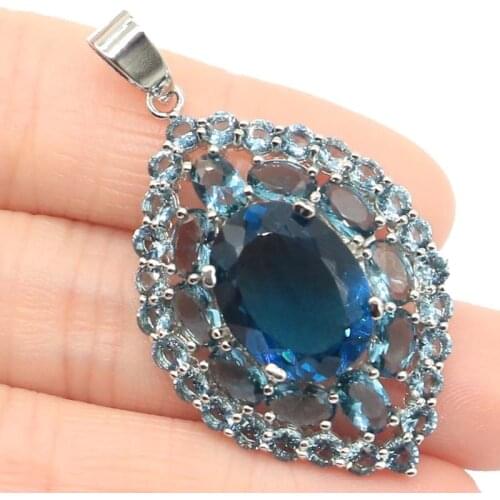 38x20mm Flowers Shape Created Rich Blue Aquamarine CZ For Sister Daily Wear Silver Earrings