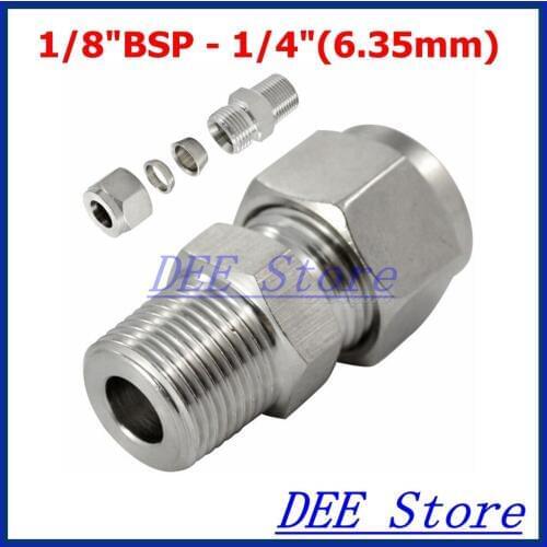 3PCS 1/8"BSP x 1/4"(6.35mm) Double Ferrule Tube Pipe Fittings Threaded Male Connector Stainless Steel SS 304 New Good Quality