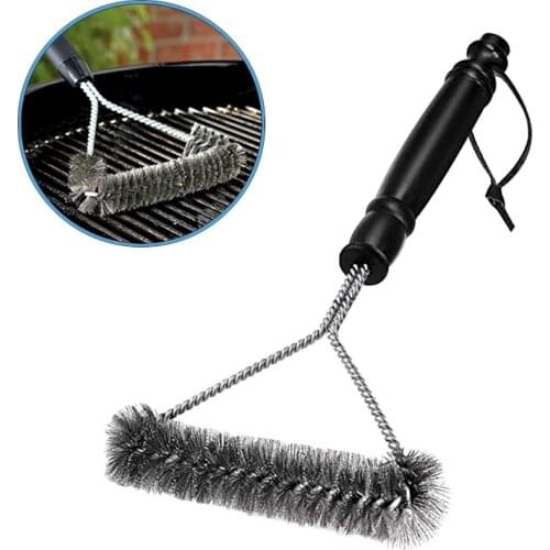 Outdoor Barbecue Cleaning Brush Kitchen Accessories BBQ Grill Cleaning Brush Triangle Stainless Steel Cooking Tool Wire Bristles