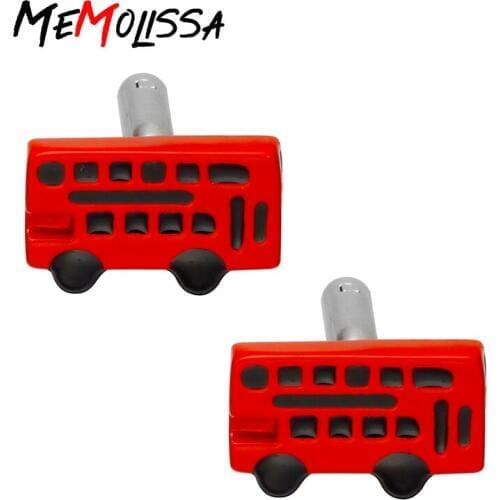 Memolissa Fashion Cars Design Red Bus Shape Cufflinks For Mens Womens Shirt Wedding Gift Cufflink Gift for Party High Quality