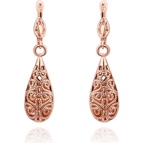 ZEMIOR Rose Gold Color Hollow Water Drop Shape Earrings High End Fashion Earrings For Women Girl Jewelry Gift Best Selling