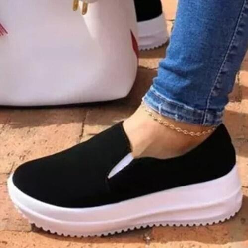 New Ladies Vulcanize Shoes Platform Low Cut Shallow Mouth Womens Sneakers Round Toe Flat Daily Walk Travel Female Casual Shoes