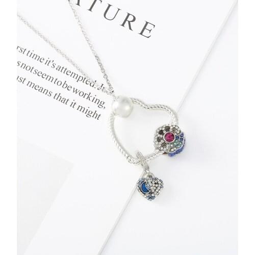 Beaded Choker Heart Necklace For Women Silver Color Chain Necklaces Star Pendant Chains Bead Necklace For Wife Men Jewelry