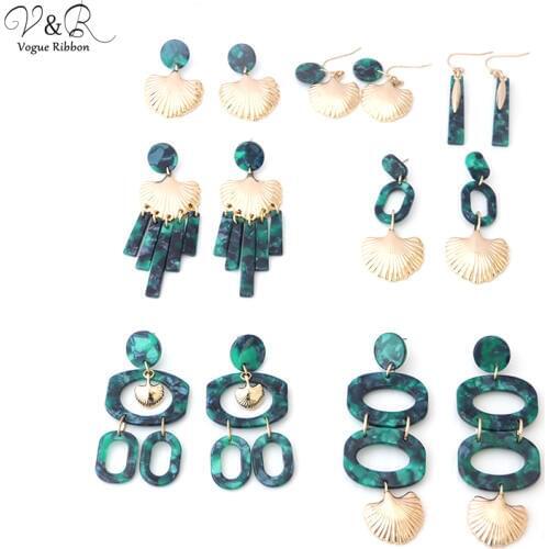 Gold Chain Acetate Plate Metallic Effect Stick Leaf Shell Tassle Drop Earrings Fashion Jewelry Set Bridesmaid Gift Girls Jewelry