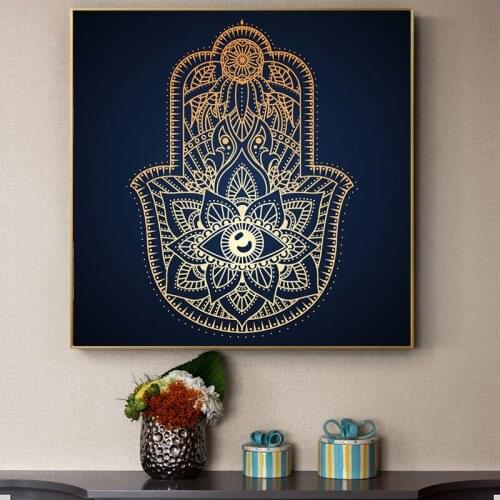 Golden Hamsa Hand of Fatima Vector Canvas Painting Art Posters and Prints Religion on The Wall PicturesFor Room Home Decoration