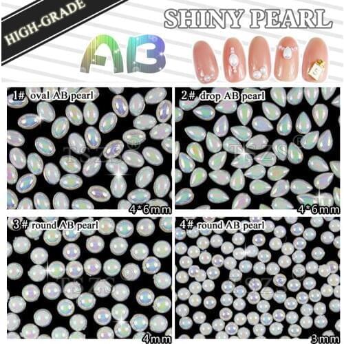 100pcs /lot AB color Pearls half Round Gem Flat Back Wedding Nail Art Craft