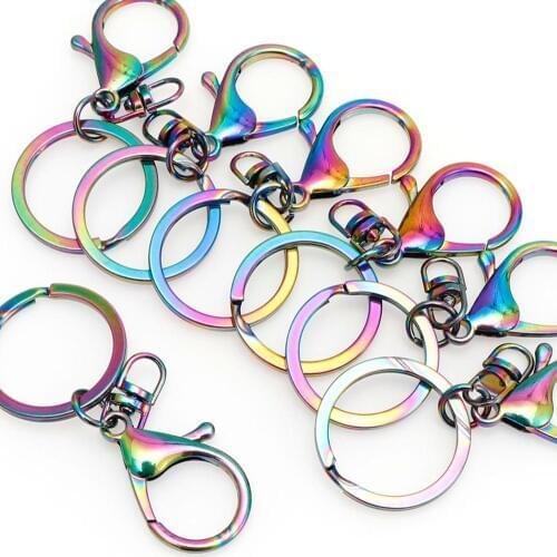3pcs/lot Chain Key Ring Long 65mm Popular Colorful Plated lobster clasp key hook chain jewelry making for keychain