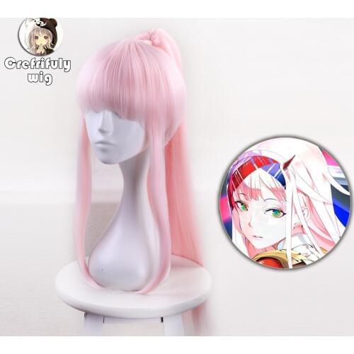 65cm DARLING in the FRANXX 02 Cosplay Wig Synthetic Hair ZERO TWO Long Pink Wigs With One Clip On Ponytail Anime Hairpiece