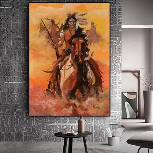 Abstract Native Indian Feather Horse Oil Painting on Canvas Posters and Prints Cuadros Art Wall Picture for Living Room