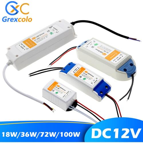 12V Power Supply Adapter 110V 220V to 12V Lighting Transformer 100W 72W 36W 18W DC 12 Volts Source LED Driver for LED Strip