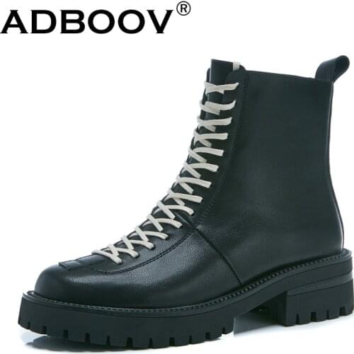 ADBOOV New 2020 Ankle Boots Women PU Leather Martens Boots PU Leather Winter Shoes Ladies
