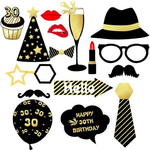 Chicinlife 16Pcs 18th 30th 40th 50th 60th Happy Birthday Paper Photo Booth Props Mask Photobooth Adult Party Decoration Supplies