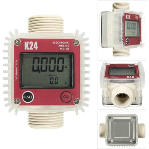 K24 Digital LCD Flow Meter Turbine Fuel Flow Tester for Chemicals Liquid Water Red 85AC