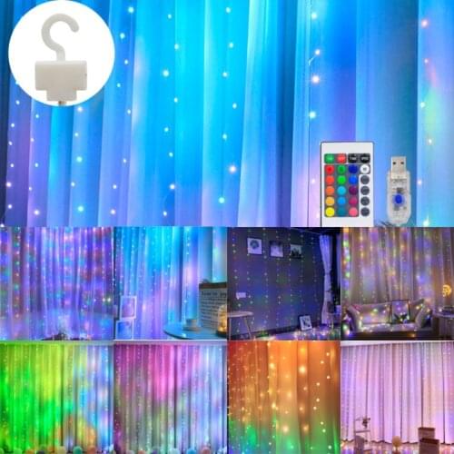 Bedroom Decor RGB 16 Color-changing Curtain Light String Remote Fairy Garland Christmas Wedding Navidad Decoration New Year 2022