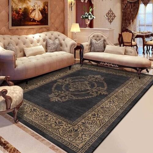 European Flowers Print Carpet Classic Retro Black Brown Gray Luxury Carpet Living Room Kitchen Floor Mat Decoration For Bedroom