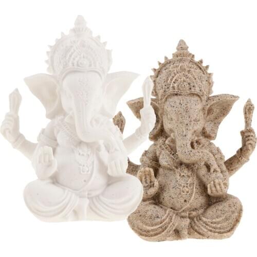 Feng Shui Sand Stone Hand Craft Hindu Elephant God Meditation Ganesha Statue Table Top Decor Oranament
