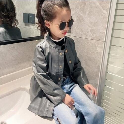 2021 Korean style girls leather coat fashion autumn girls coat 4-9t B498