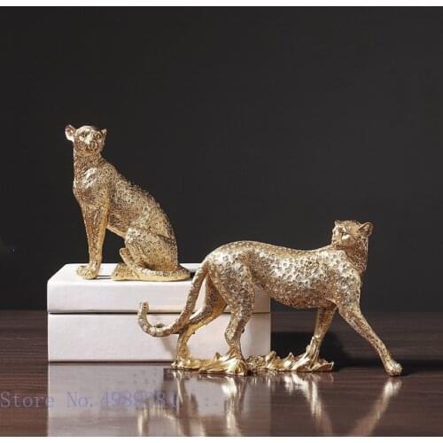 Creative Resin Golden Leopard Simulation Animal Statue Cheetah Resin Crafts Furnishings Modern Home Decoration Animal Figures