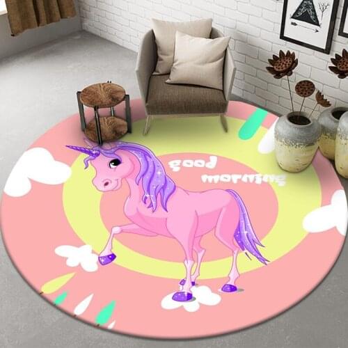 Cartoon Unicorn Girls Bedroom Carpet Home Decor Anti-slip Chair Mat Children Play Game Rugs Doormat Round Living Room Area Rug