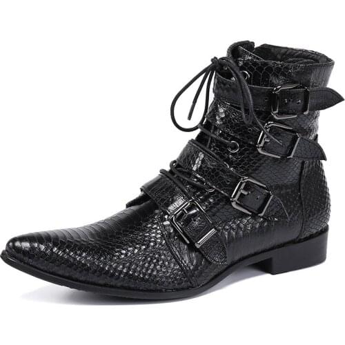 New Winter Casual Mens Classic Fashion Shoes Personality Cowhide Leather Crocodile Pattern Retro Plus Velvet Mens Boots