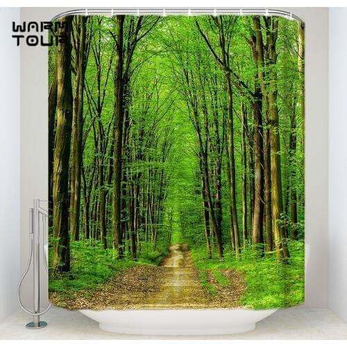Extra Long Fabric Bath Shower Curtains Green Vitality Forest Tree Landscape Mildew-resistant Bathroom Decor Sets with Hooks