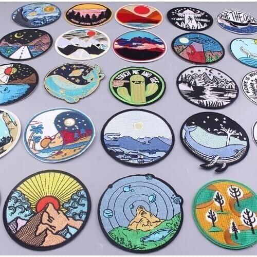 Prajna Mountain Wave Patch Embroidered Patches For Clothing DIY Adventure Camping Stripes Iron On Patches For Clothes Appliques