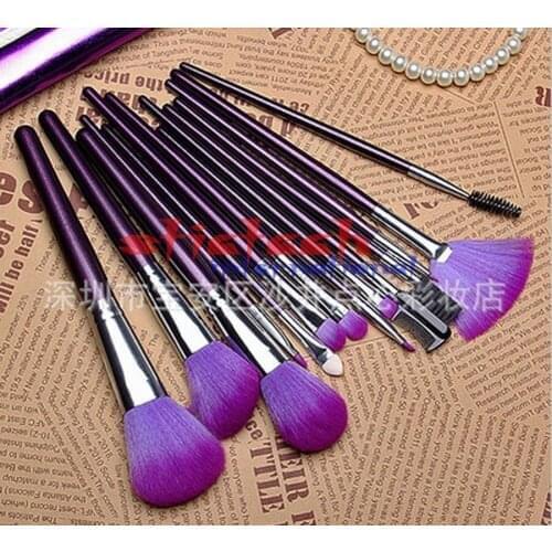By dhl or ems 20sets 16 pcs/set Professional Makeup Brush sets cosmetic brushes kit Purple Leather Case