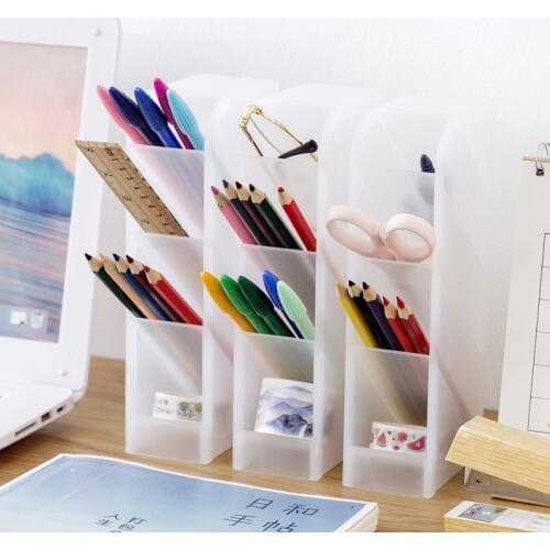 Simple and Transparent Matte Oblique Pen Holder Office Desk Storage Box Student Desk Stationery Rack