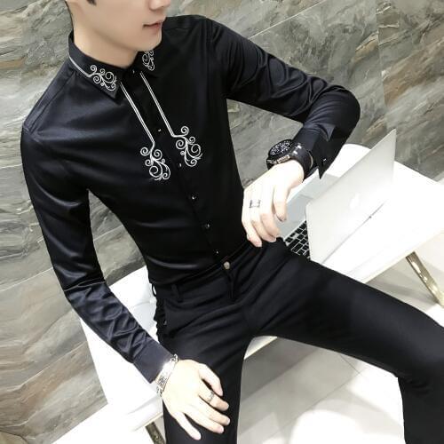 High Quality Men Shirt Brand New Slim Fit Casual Embroidery Dress Shirts Men Long Sleeve Night Club Party Shirt Men Blouse Homme